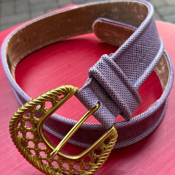 Vintage Carlisle Purple Leather Belt Gold Horseshoe Buckle | 33” - Picture 6 of 6